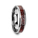 JURASSIC Red Dinosaur Bone Inlaid Tungsten Carbide Beveled Edged Ring - 4mm & 8mm