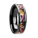LAUREL Realistic Tree Camo Black Ceramic Wedding Band with Real Pink Oak Leaves - 6mm - 8mm