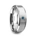 MOORE Flat Brushed Center Polished Beveled Edges Men's Tungsten Wedding Band with Blue Diamond Setting - 6mm & 8mm