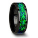 PULSAR Black Ceramic Wedding Band with Beveled Edges and Emerald Green & Sapphire Blue Color Opal Inlay - 6mm & 8 mm PULSAR Black Ceramic Wedding Band with Beveled Edges and Emerald Green & Sapphire Blue Color Opal Inlay - 6mm & 8 mm