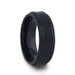 TROPHY Polished Black Titanium Black Damascus Steel Inlaid Black Sapphire Beveled Edges Wedding Ring - 8mm TROPHY Polished Black Titanium Black Damascus Steel Inlaid Black Sapphire Beveled Edges Wedding Ring - 8mm