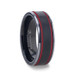 OLIS Black Tungsten Wire Finish Centered Double Red Stripe Wedding Ring - Polished Beveled Comfort Fit - 8mm Wide OLIS Black Tungsten Wire Finish Centered Double Red Stripe Wedding Ring - Polished Beveled Comfort Fit - 8mm Wide