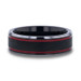 OLIS Black Tungsten Wire Finish Centered Double Red Stripe Wedding Ring - Polished Beveled Comfort Fit - 8mm Wide OLIS Black Tungsten Wire Finish Centered Double Red Stripe Wedding Ring - Polished Beveled Comfort Fit - 8mm Wide