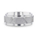 VIRAGE Titanium Raised Horizontal Etch Diagon-Shaped  Centered Wedding Ring - Polished Step Edges Comfort Fit - 8mm VIRAGE Titanium Raised Horizontal Etch Diagon-Shaped  Centered Wedding Ring - Polished Step Edges Comfort Fit - 8mm
