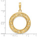 Wideband Distinguished Gold Coin Bezel Pendant Mounting - 16.5mm - 32.7mm Coin Size - 14K Yellow Gold - Polished Curved Filigree - Prong Set with Bail Wideband Distinguished Gold Coin Bezel Pendant Mounting - 16.5mm - 32.7mm Coin Size - 14K Yellow Gold - Polished Curved Filigree - Prong Set with Bail