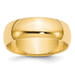 10K Yellow Gold 7mm Width - 4mm - 14mm Size - Half Round Wedding Band