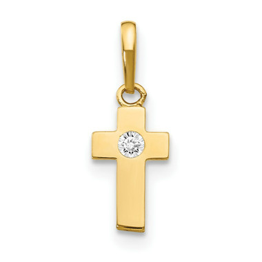 14K Yellow Gold CZ Children's Cross Pendant - (B11-884) - Roy Rose