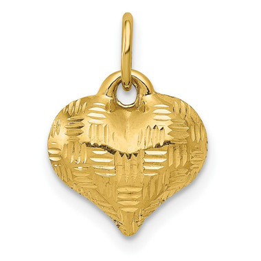 14K Yellow Gold Textured Puff Heart Pendant - (A85-667) - Roy Rose
