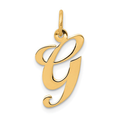 14K Yellow Gold Medium Fancy Script Initial Letter G Charm