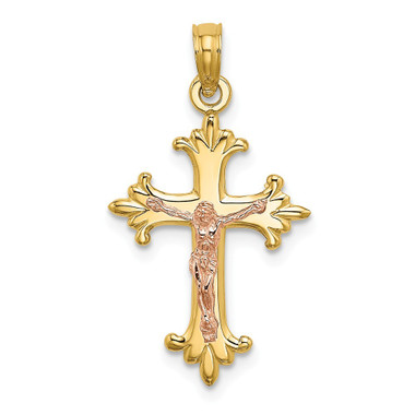 14K Two-Tone Gold Crucifix Charm Pendant - (A93-285) - Roy Rose