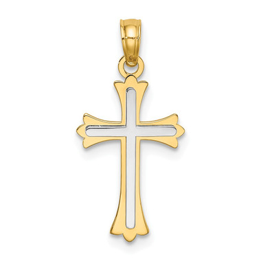 14K Yellow Gold Two-tone Center Cross Charm Pendant - (A93-439