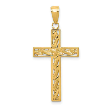 14K、585 14K Yellow Gold Rope Cross Pendant - (A86-440) - Roy Rose Jewelry