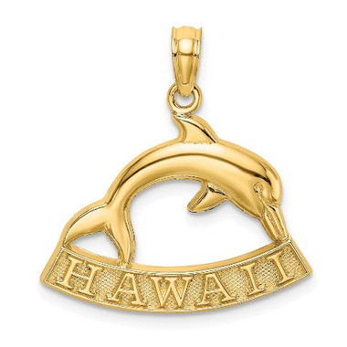 14K Yellow Gold 2-D Hawaii Under Dolphin Charm Pendant