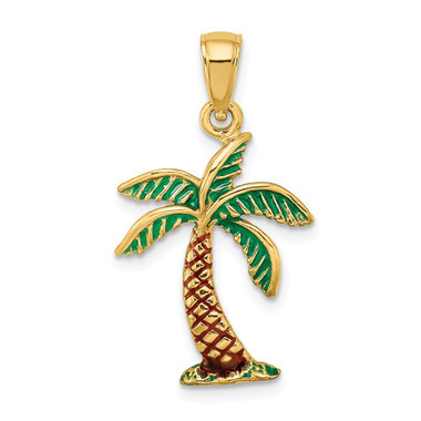 14K Yellow Gold Enamel Palm Tree Charm Pendant - (A91-146)