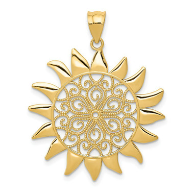 14K Yellow Gold Filigree Sun Pendant - (A85-473) - Roy Rose Jewelry
