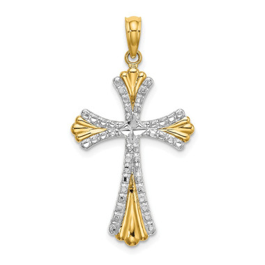 14K Yellow Gold Two-tone with Diamond-cut Reversible Cross Charm
