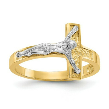 14k Two Tone Gold Polished Crucifix Ring - Size: 7 - (B32-718