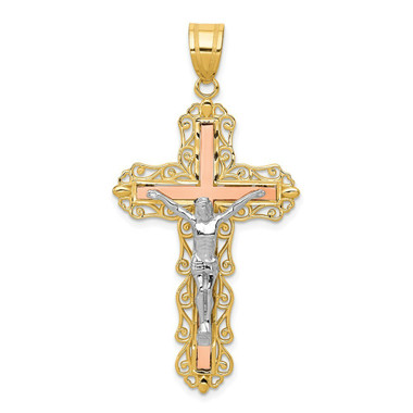 14K Tri-Color Gold Diamond-cut Crucifix Pendant - (A84-475) - Roy
