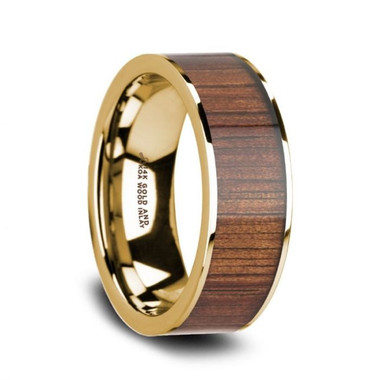 AURELIAN 14K Pipe Cut Yellow Gold Ring Wedding Band with Rare Koa