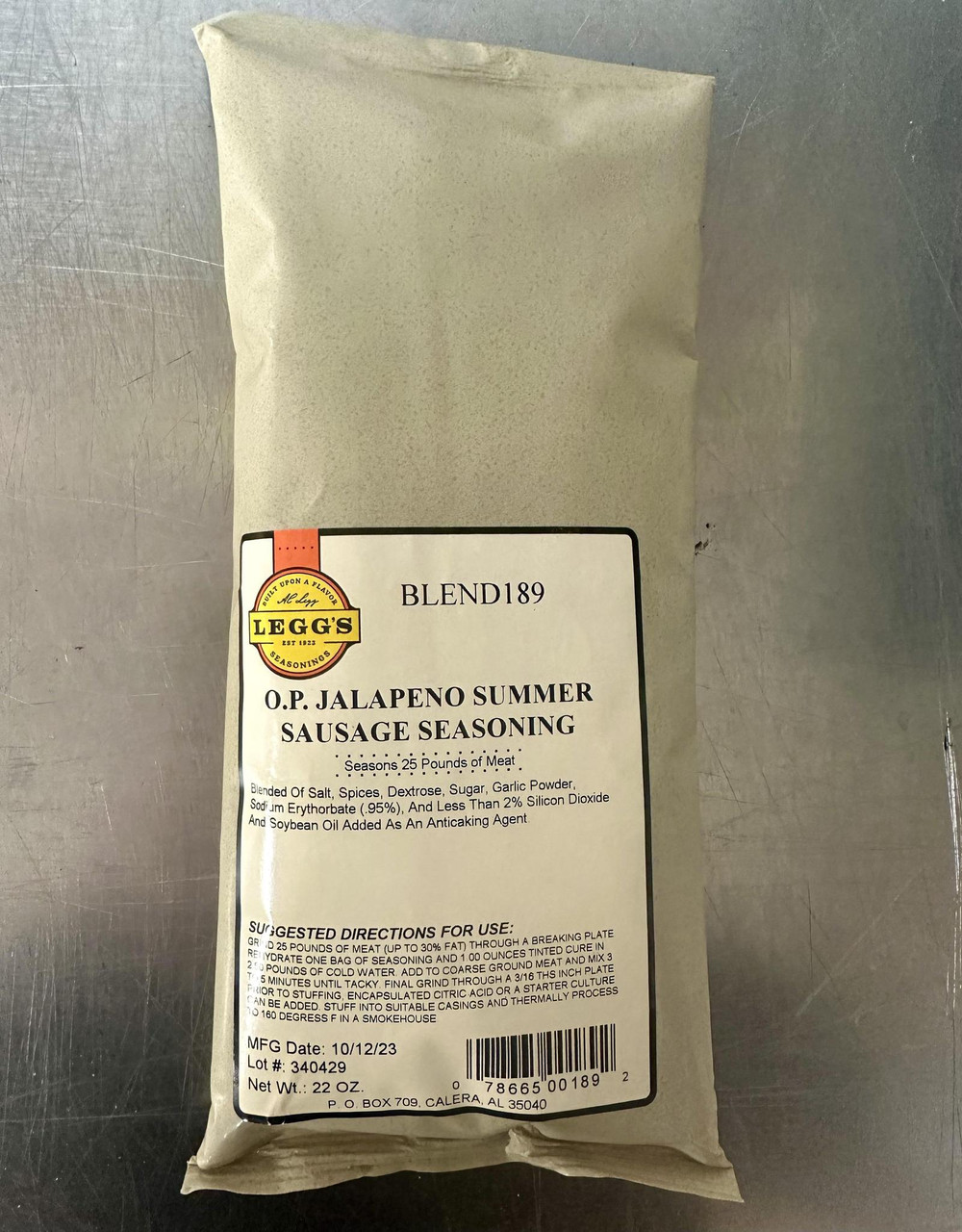 Blend # 189 Jalapeno Summer Sausage Seasoning 22 oz. Bag By A.C.Legg