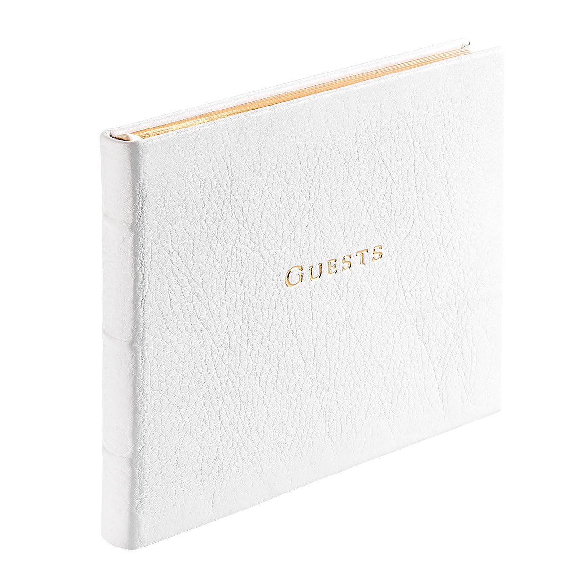 Wedding Guest Book White Leather and Gold Leather