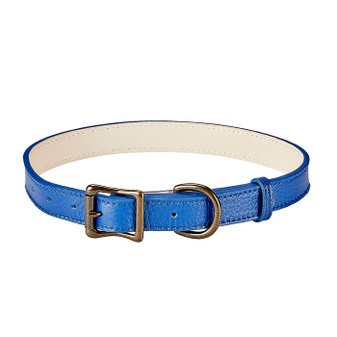 Blue Leather Dog Collar - large
