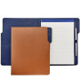 British Tan Recycled Leather Portfolio with Notepad with navy  interior