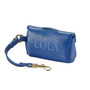 Pet Waste Bag Holder - Blue  Leather - back view with name engraved