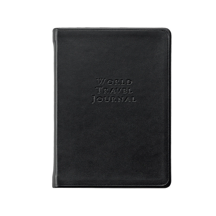 World Travel Journal, Genuine Calfskin Leather, 6, Black