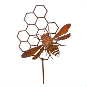 Rust Bee Honeycomb Stake