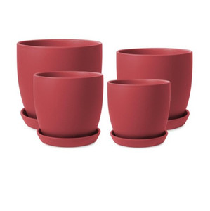 Tulip Pot & Saucer - Raspberry