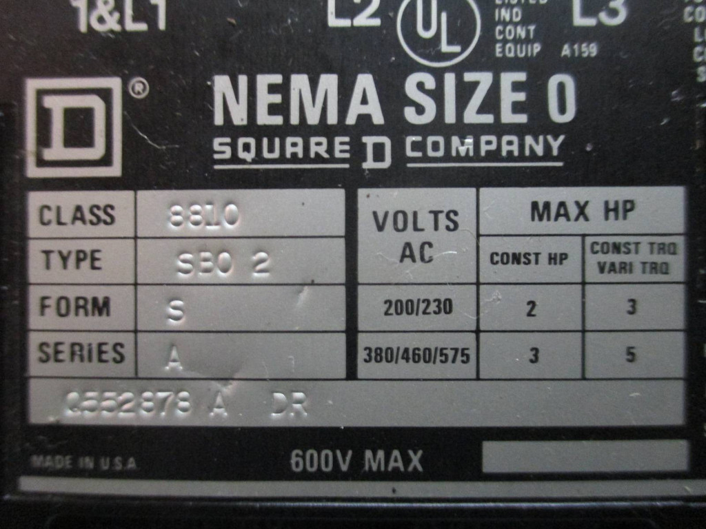 Square D 8810-SBG2 Size 0 Two-Speed Starter 15 Amp Breaker Combo Box 15A 2 Speed (TK1171-1)