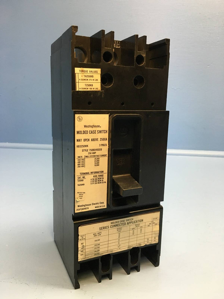 CH Westinghouse KB3250WK 250A Molded Case Switch 600V 3 Pole 752B046G08 250 Amp (EM1178-1)