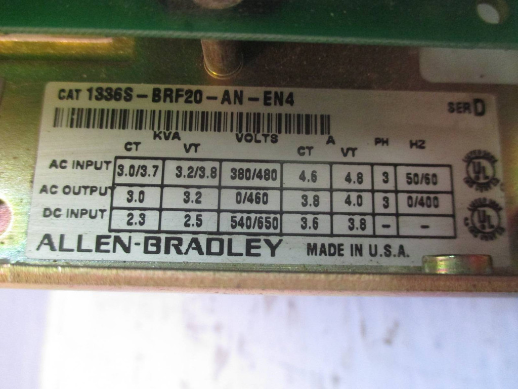 Allen Bradley 1336S-BRF20-AN-EN4 Ser D 2HP @ 460V VS AC Drive 1336SBRF20 AB 2 HP (TK1555-2)