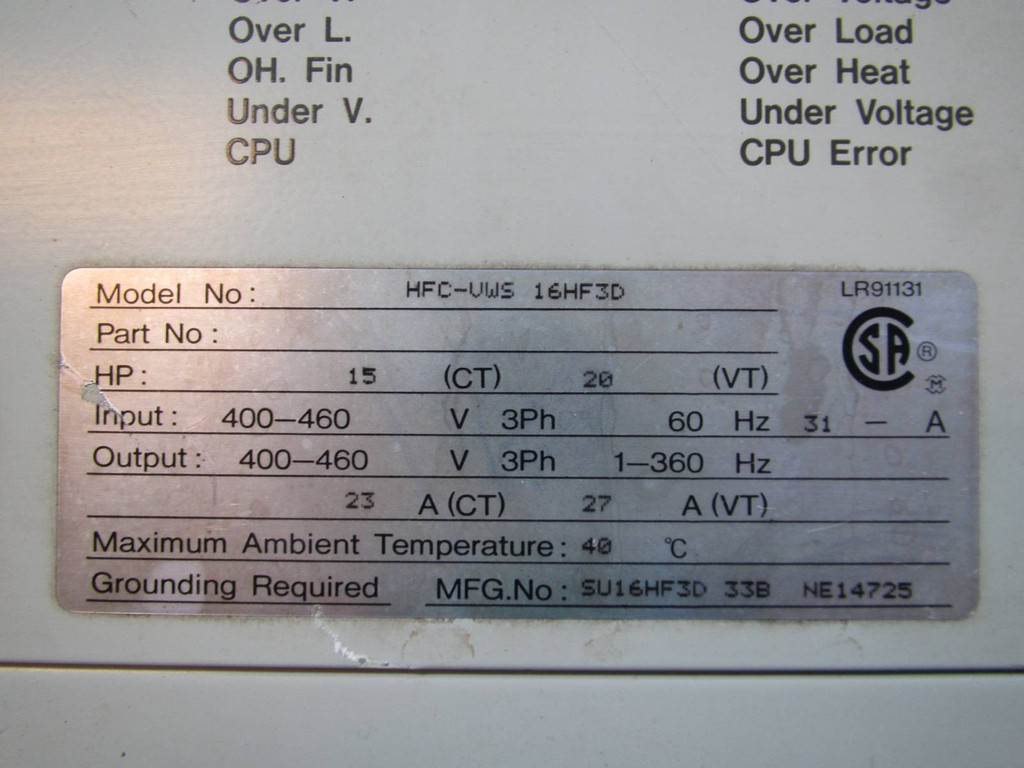 Hitachi HFC-VWS 16HF3D 20 HP S3D AC Transistor Inverter VS Drive 15 HP 460V 31A (NP1321-1)