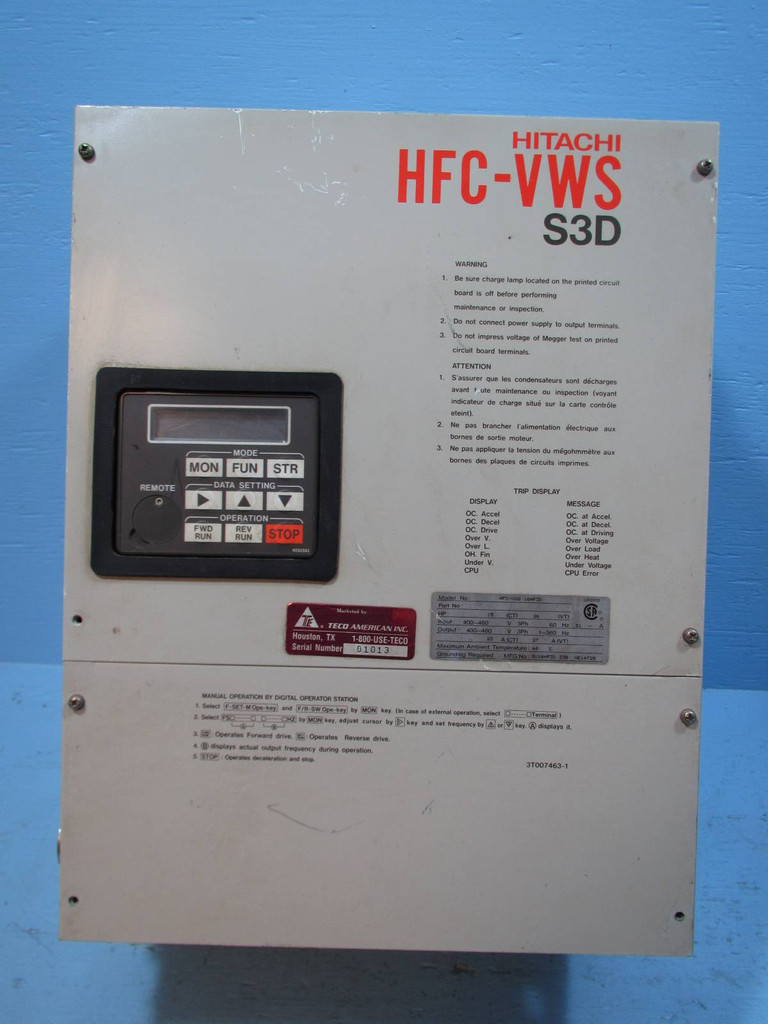 Hitachi HFC-VWS 16HF3D 20 HP S3D AC Transistor Inverter VS Drive 15 HP 460V 31A (NP1321-1)