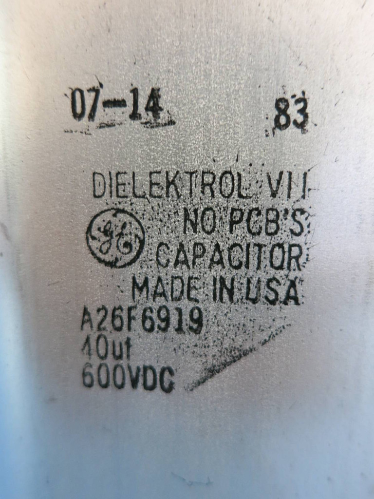 General Electric A26F6919 Dielektrol VII Capacitor 40uF 600VDC A26F6919S USA GE (PM2007-12)