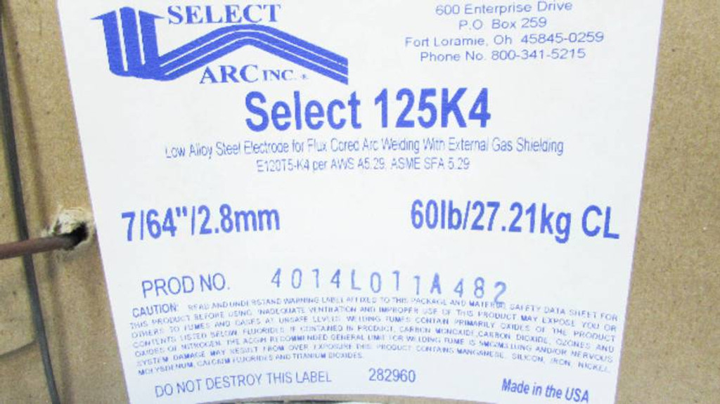 Select Arc 125K4 7/64" Low Alloy Steel Electrode For Flux Cored Arc Welding NIB (YY2819-46)