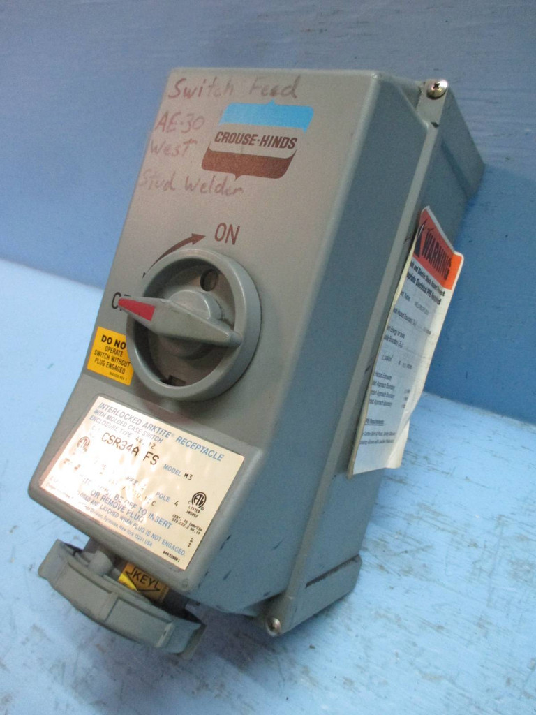 Crouse-Hinds CSR34A-FS Interlocked Arktite Receptacle 30 Amp 600V 3 Wire 4 Pole (TK2005-1)