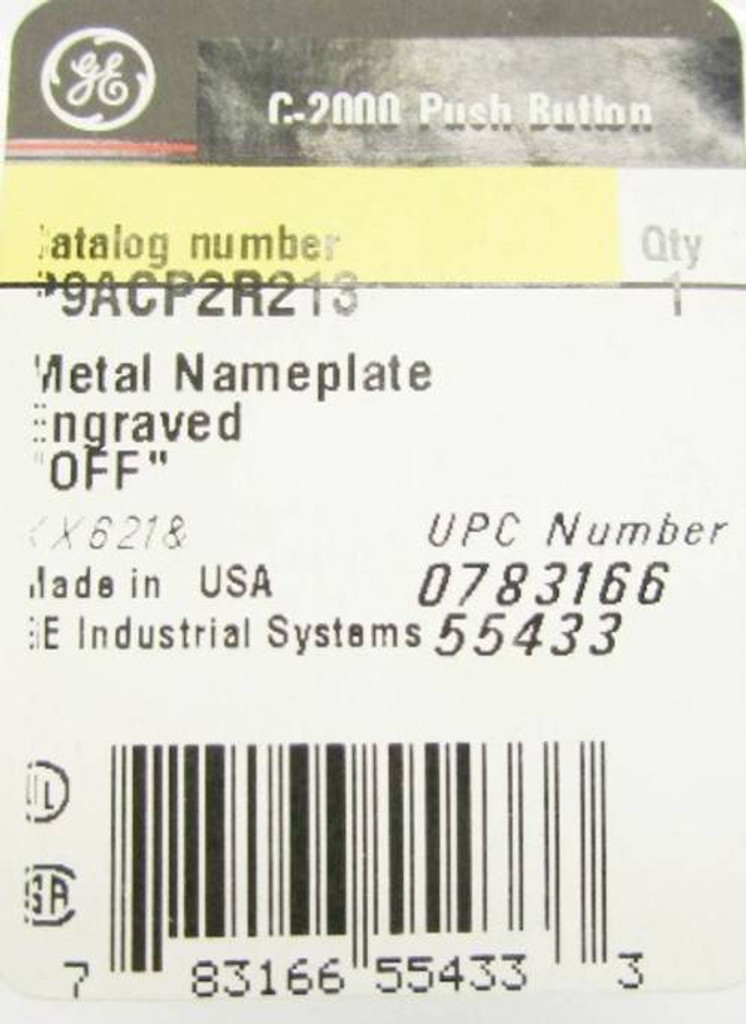 Lot of 20 New GE P9ACP2R213 Off Red IEC Pushbutton Nameplate New in Bag (YY0321-28)