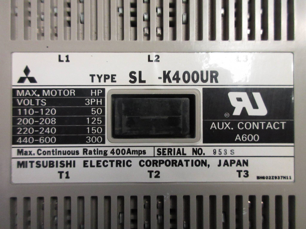 Mitsubishi SL-K400UR Motor Contactor 400 Amp 600V 300HP 200-240V Coil 3PH 400A (TK2586-1)