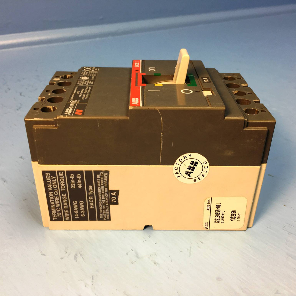 ABB SACE S1 S1N070TL Type S1N 70A Circuit Breaker 277/480V 3 Pole 70 Amp HACR (EM2013-2)