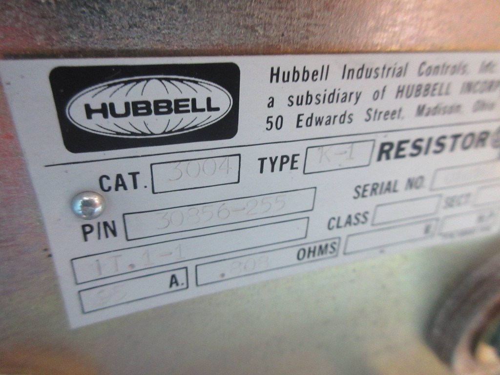 Hubbell 3004 Type K-1 Euclid Power Resistor 30856-255 95A .808 Ohms (TK2619-2)