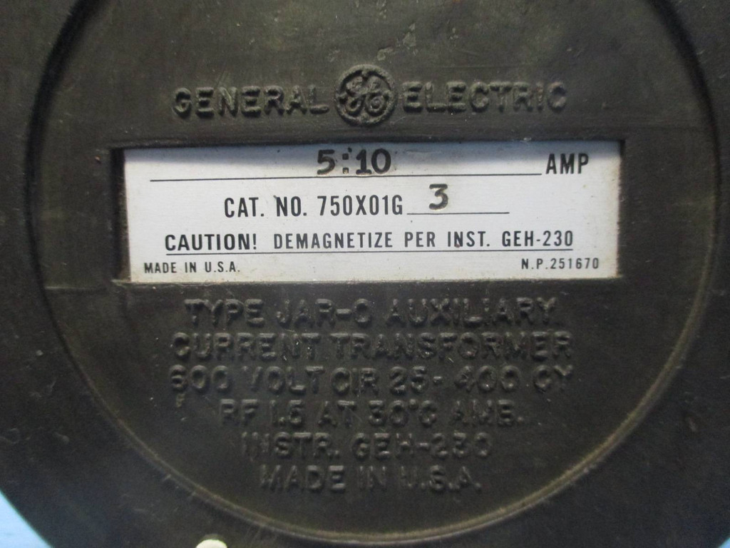 GE 750X01G3 Auxiliary Current Transformer Type JAR-0 Ratio 5:10 General Electric (DW0264-1)