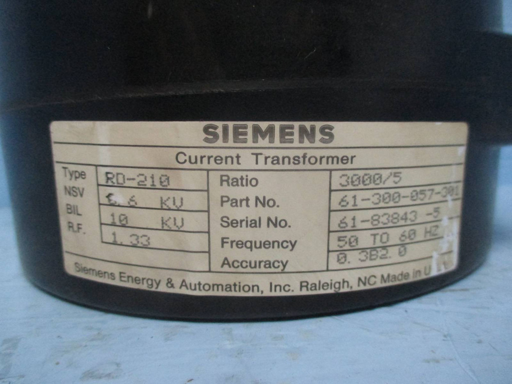 Siemens Allis 61-300-057-301 Type RD-210 Current Transformer Ratio 3000:5A CT (DW0276-5)