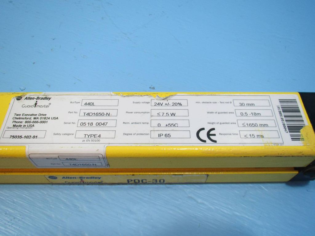 Allen Bradley GuardMaster 440L-T4D1650-N Light Curtain POC-30 1650mm 440LT4D1650 (NP1747-1)