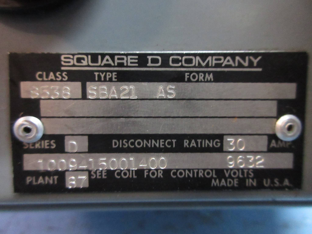 Square D 8538-SBA21 3R Size 0 Starter 30 Amp Non-Fused Combination Box Sz0 30A (TK2833-3)