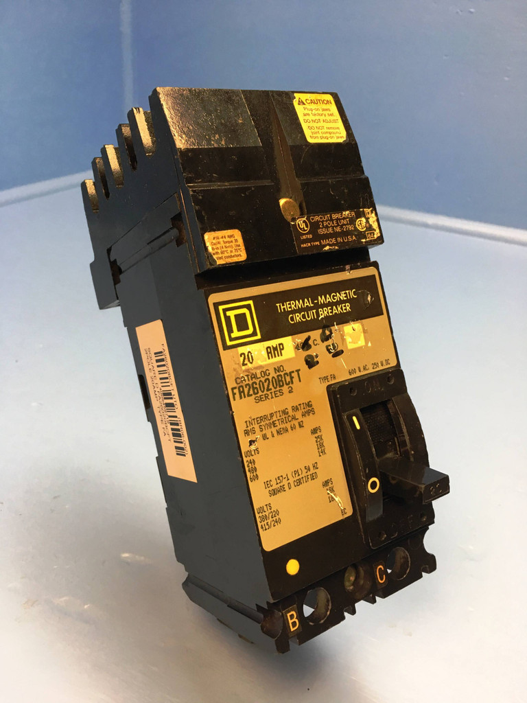 Square D I-Line FA26020BCFT 20A Circuit Breaker 480/600V 2 Pole FA26020BC 20 Amp (EM2138-1)