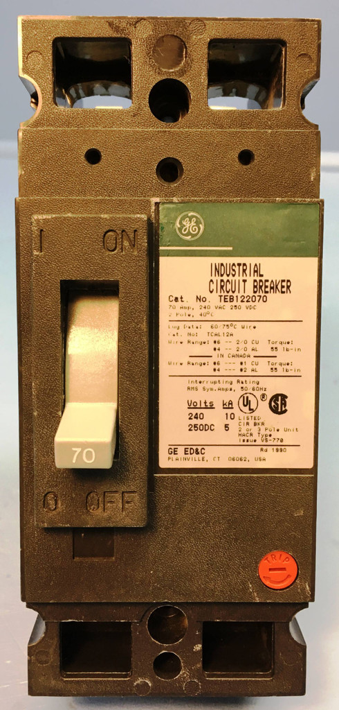 GE 70A TEB122070 Circuit Breaker Green 240V 2 Pole 70 Amp General Electric HACR (EM2144-4)