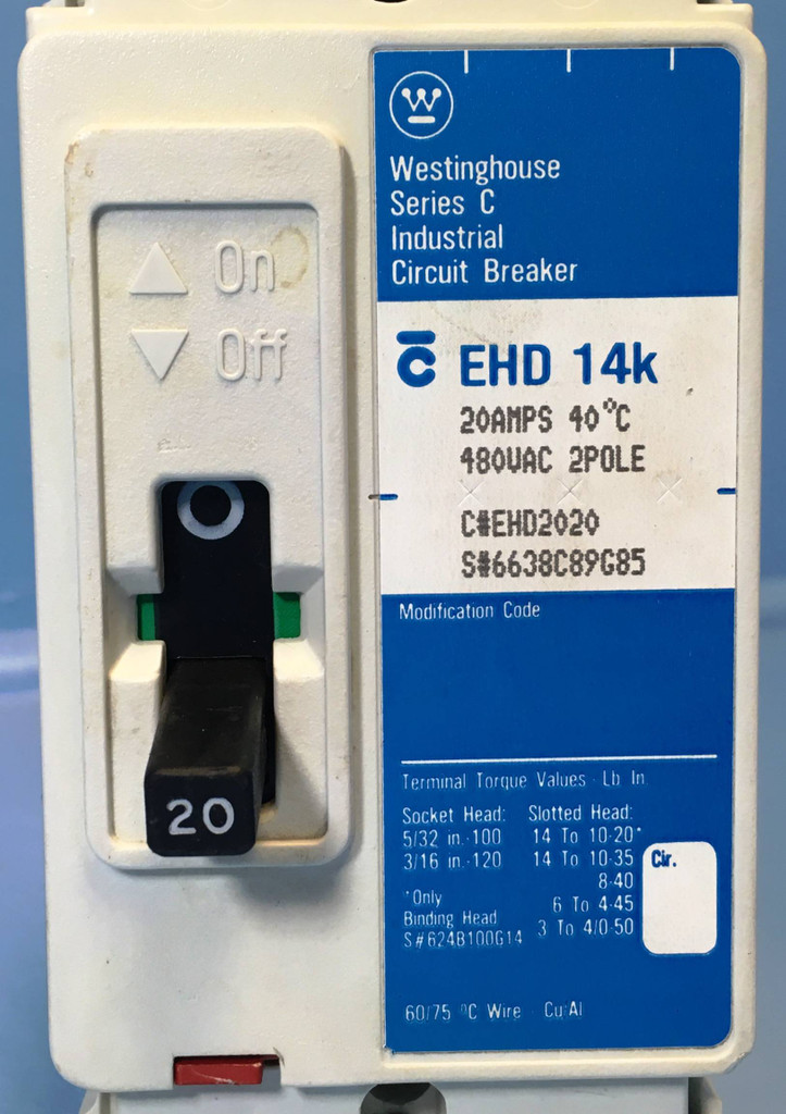 Westinghouse EHD2020 20A Circuit Breaker Matte 2P EHD2020L Cutler-Hammer 20 Amp (EM2336-2)